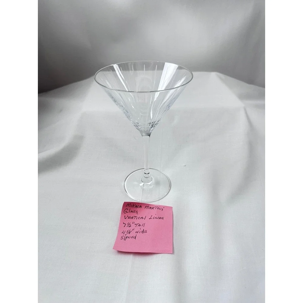 Mikasa Martini Glass Etched Vertical Lines Signed Clear Crystal‎ Stemware 7.5